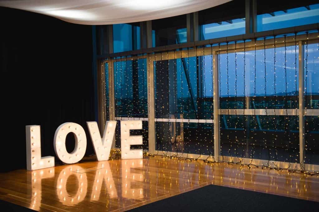 Brisbane Wedding Reception Venue Room Three Sixty - love sign