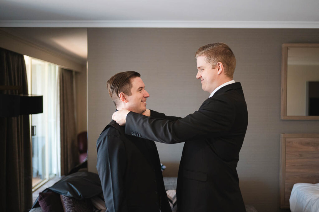 All Hallows Chapel Wedding - Groom prep