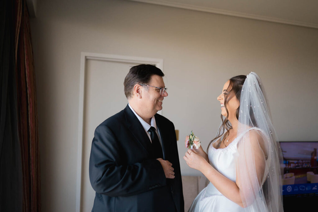 All Hallows Chapel Wedding - Bride and dad