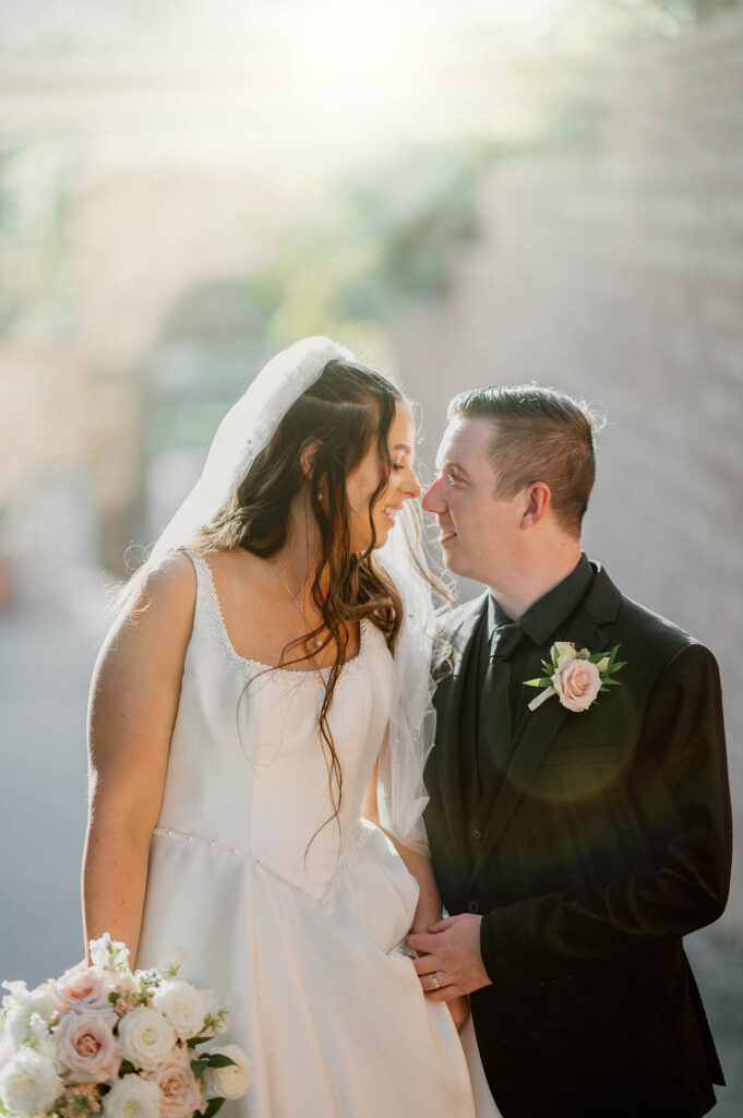 All Hallows Chapel Wedding - Bride & groom sun