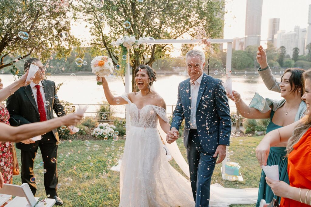 Riverlife wedding photographer - petal toss