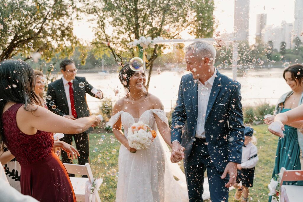 Riverlife wedding photographer - petal toss