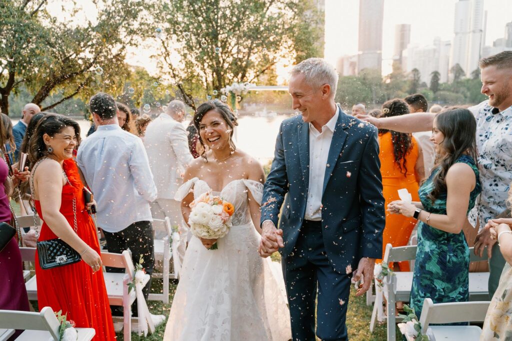 Riverlife wedding photographer - petal toss